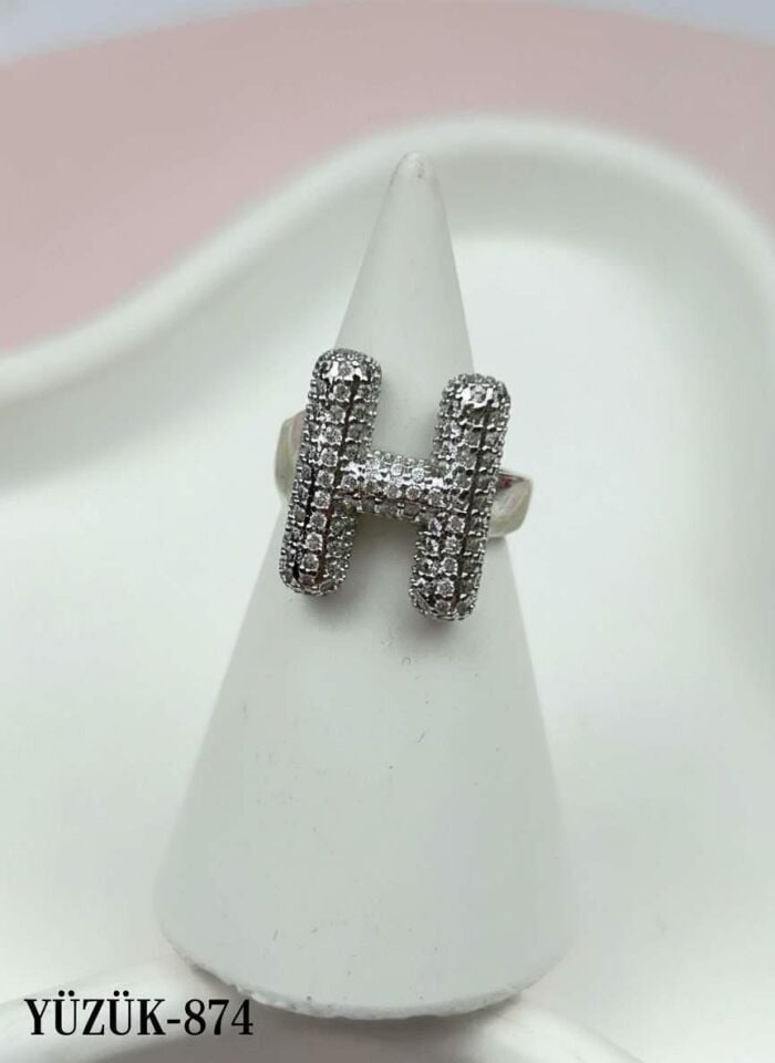 Steel Stone Balloon Letter Ring (Adjustable) // RING-874