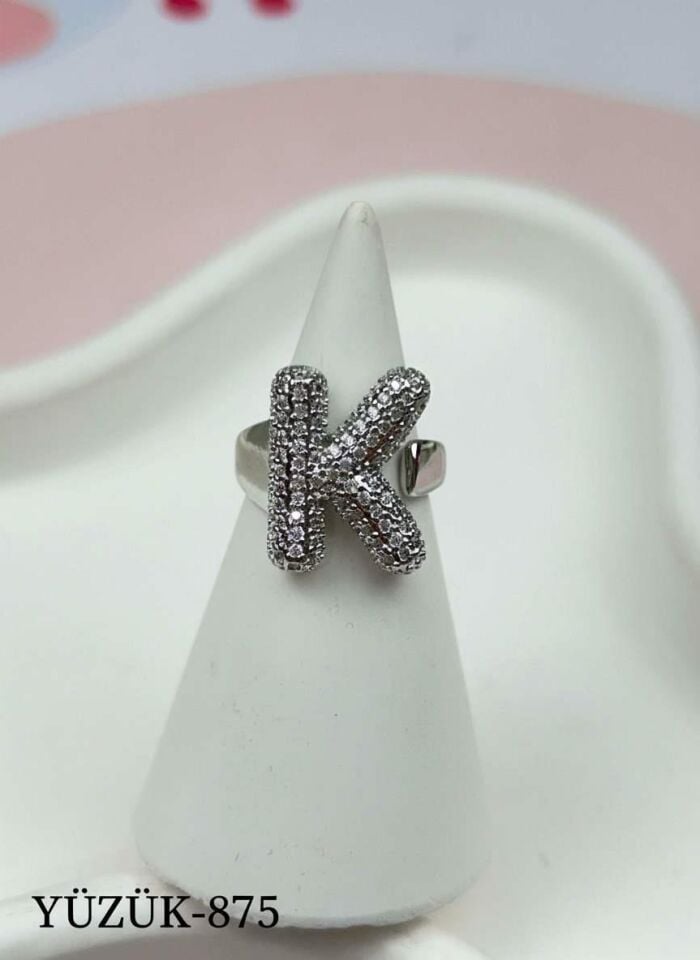 Steel Stone Balloon Letter Ring (Adjustable) // RING-875