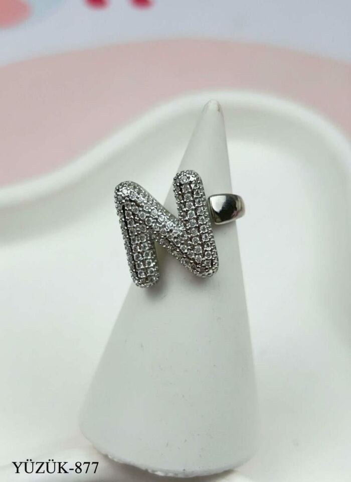 Steel Stone Balloon Letter Ring (Adjustable) // RING-877