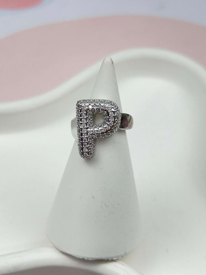Steel Stone Balloon Letter Ring (Adjustable) // RING-878