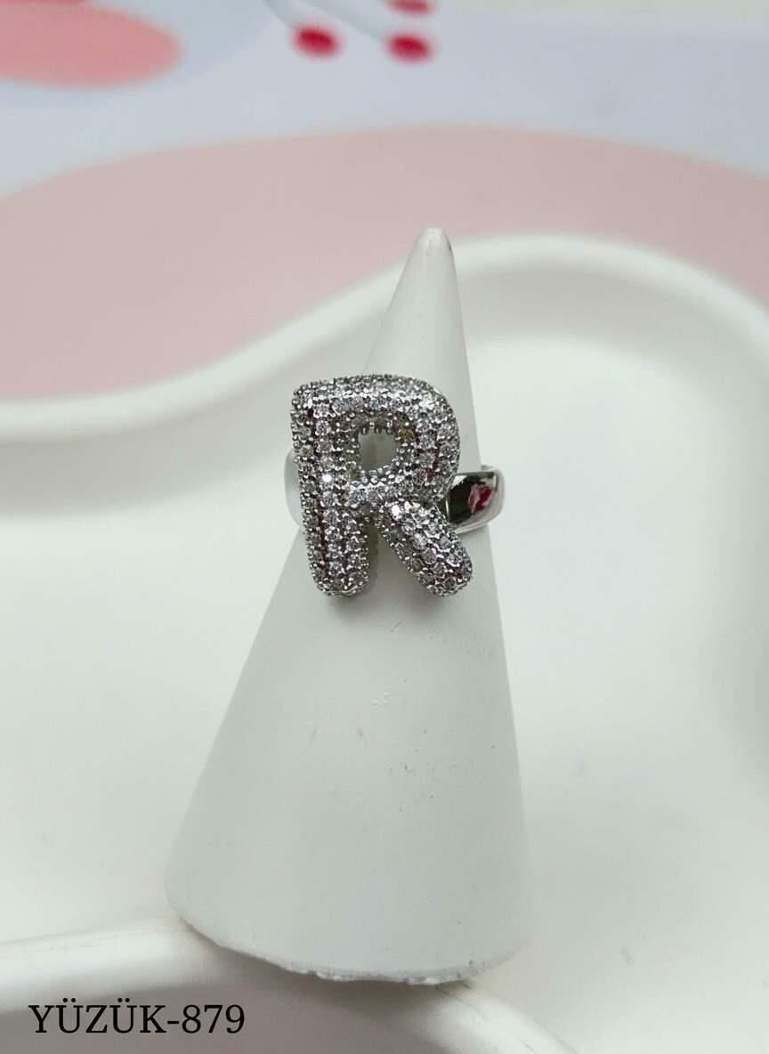 Çelik Taşlı Balon Harf Yüzük (Ayarlanabilir) // YÜZÜK-879