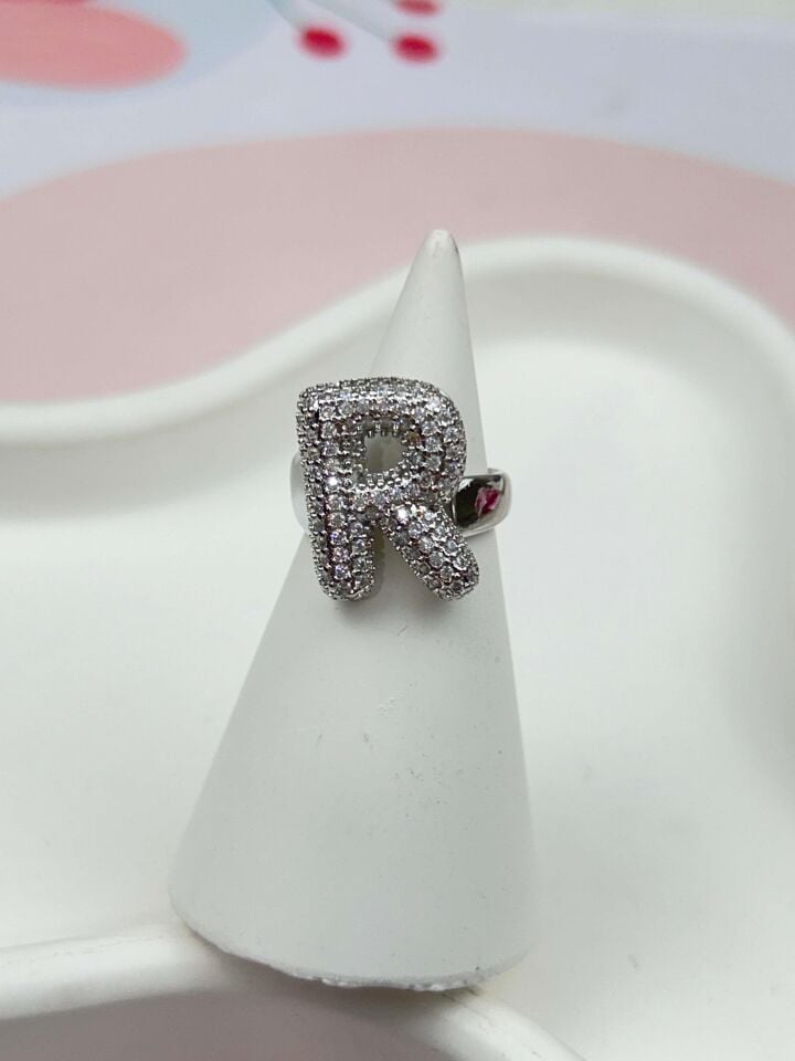 Steel Stone Balloon Letter Ring (Adjustable) // RING-879