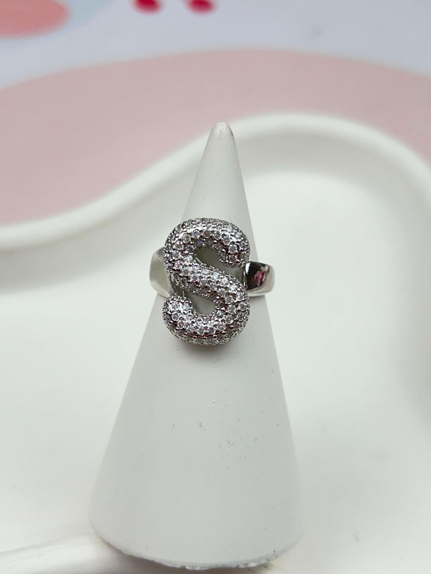 Steel Stone Balloon Letter Ring (Adjustable) // RING-880
