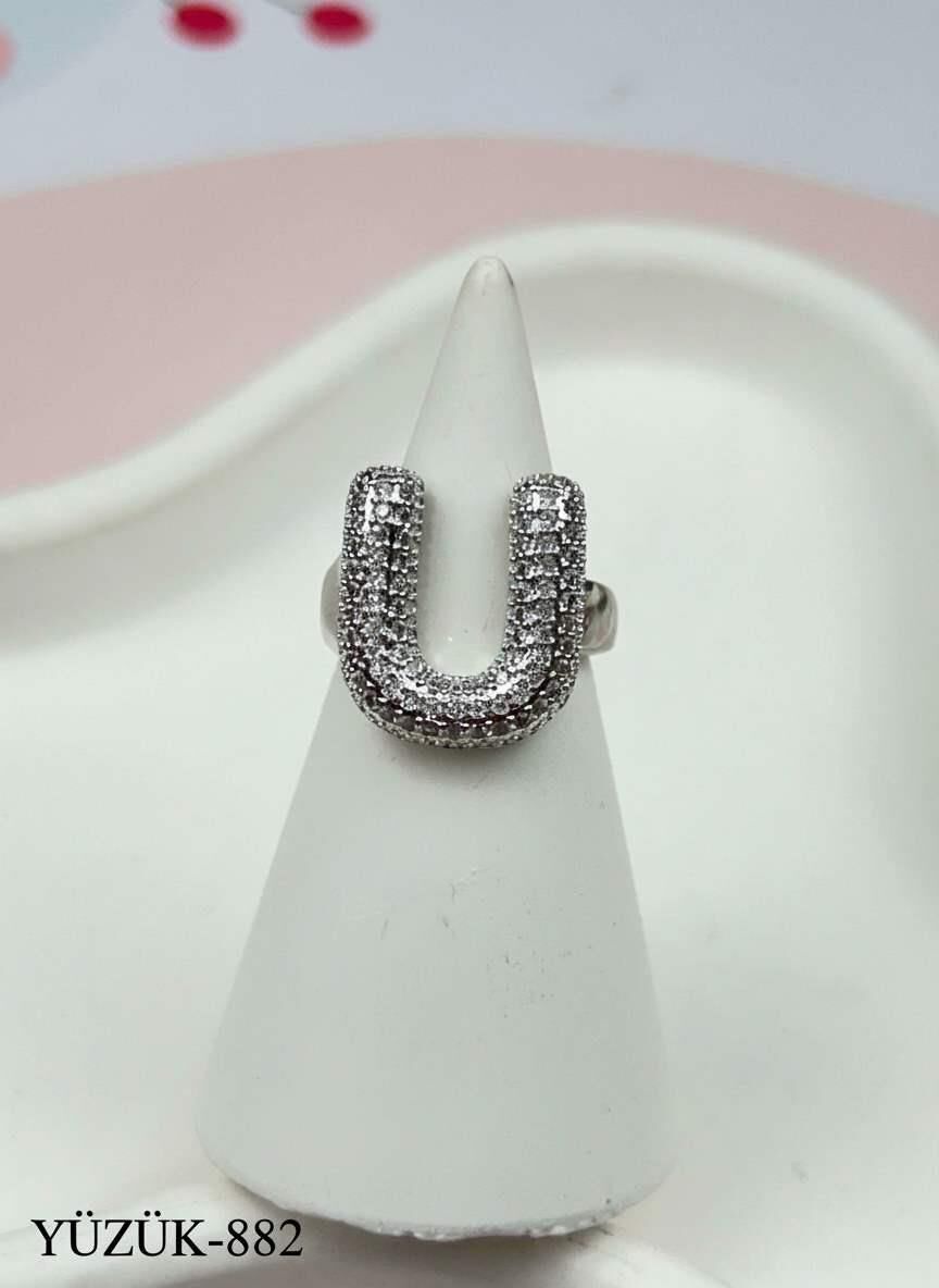 Çelik Taşlı Balon Harf Yüzük (Ayarlanabilir) // YÜZÜK-882