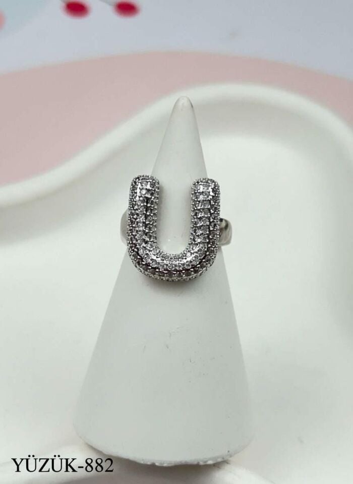 Çelik Taşlı Balon Harf Yüzük (Ayarlanabilir) // YÜZÜK-882