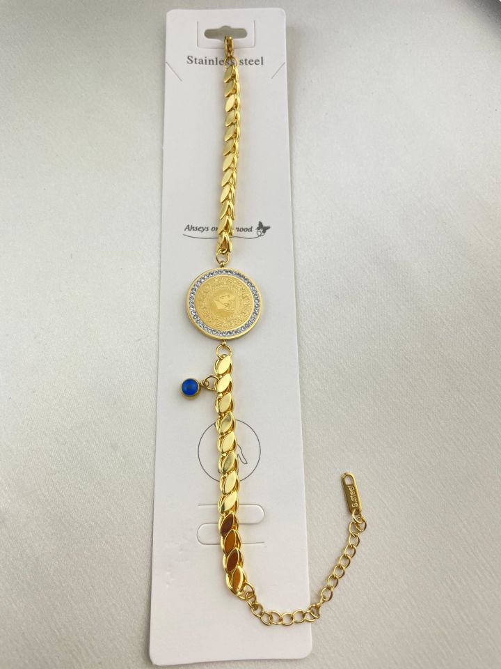 Çelik Altın Model Arpalı Çeyrekli Bileklik