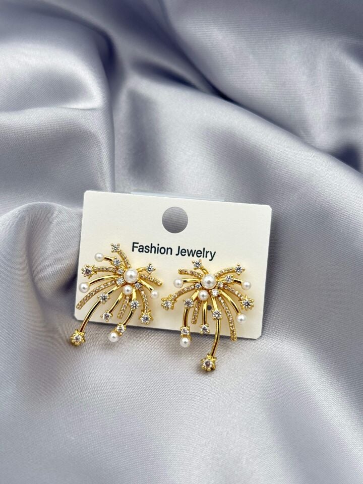 Zirkon Taşlı Rodyum Kaplama Küpe // ITHAL-3794