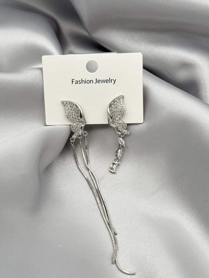 Zirkon Taşlı Rodyum Kaplama Küpe // ITHAL-3797