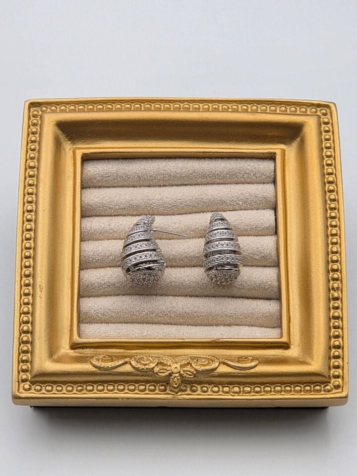 Zirkon Taşlı Rodyum Kaplama Küpe // ITHAL-3239