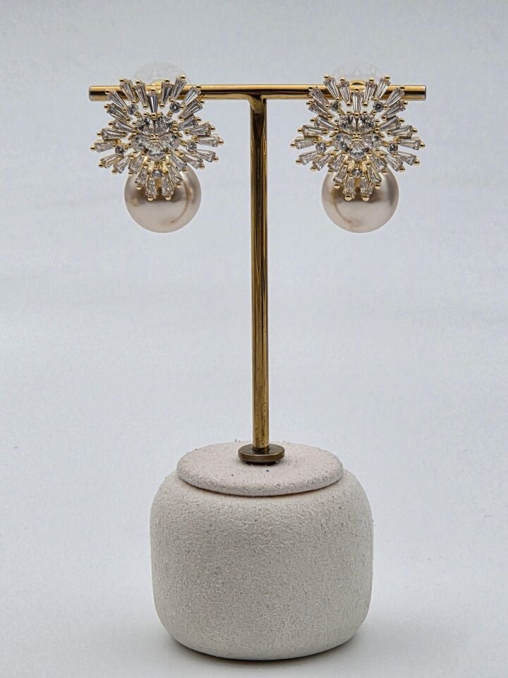 Zirkon Taşlı Rodyum Kaplama Küpe // ITHAL-3243