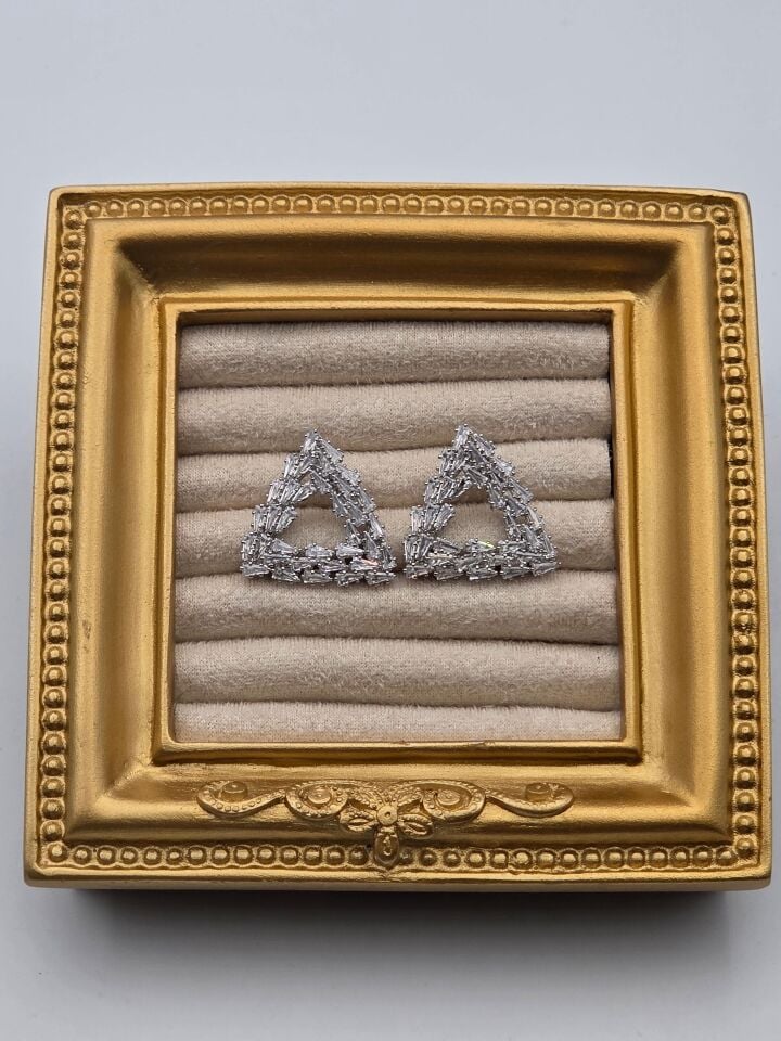 Zirkon Taşlı Rodyum Kaplama Küpe // ITHAL-3251