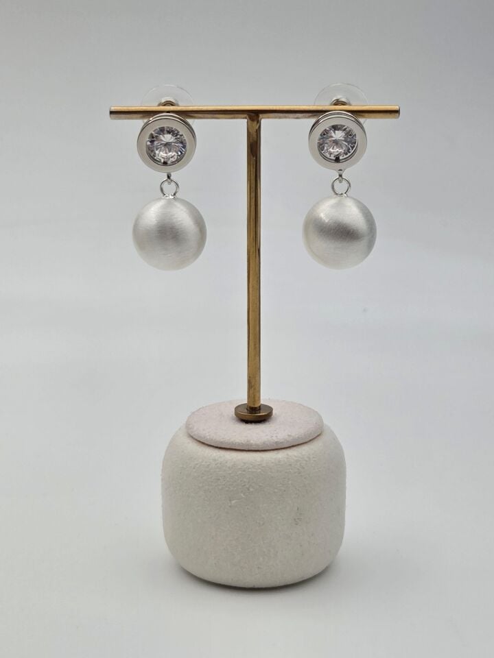 Zirkon Taşlı Rodyum Kaplama Küpe // ITHAL-3254