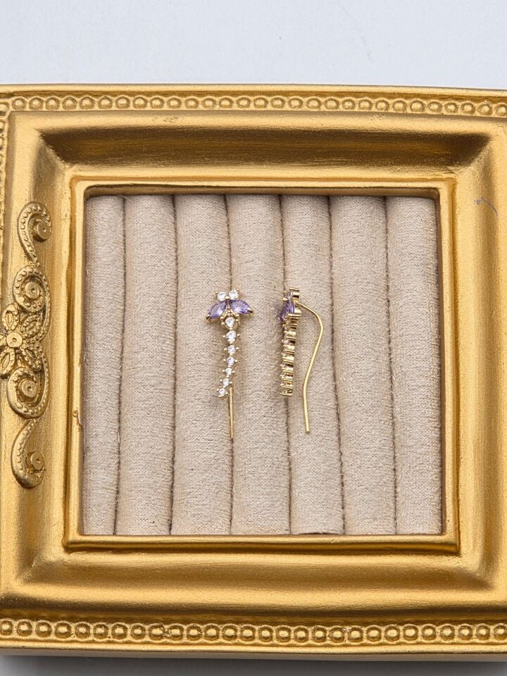 Zirkon Taşlı Rodyum Kaplama Küpe // ITHAL-3257