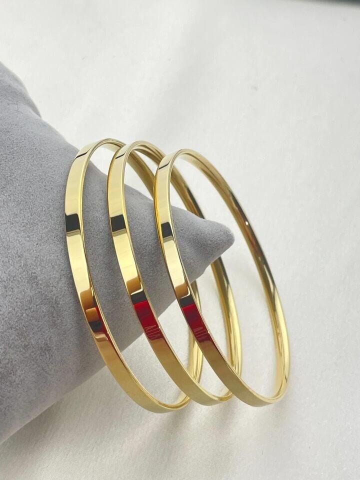 Steel Gold Color Thick 6.8 Size Bracelet (Sold in 3 pieces)