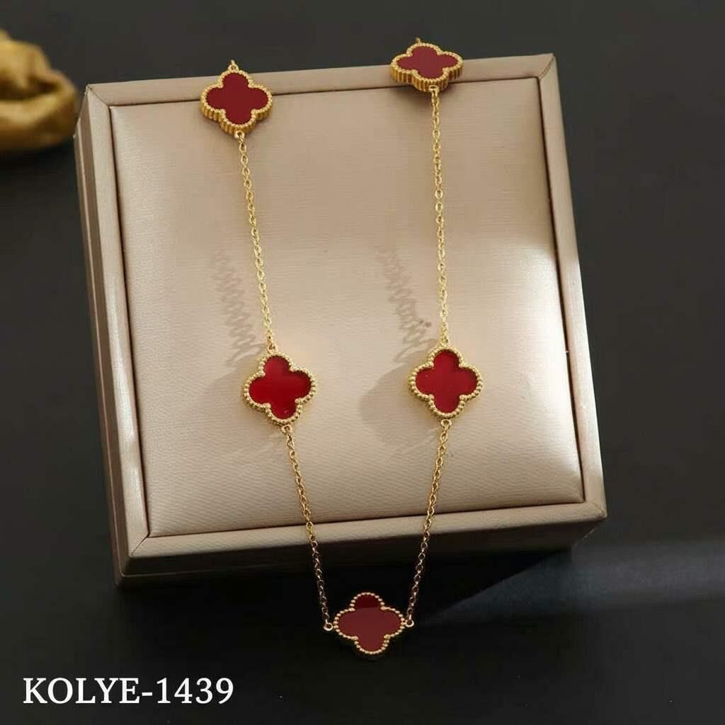 Çelik Kolye (Bordo) // KOLYE-1439