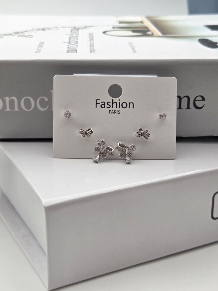 Zirkon Stein Silber Pin 6-teilige Figur Ohrringe // ITHAL-3292