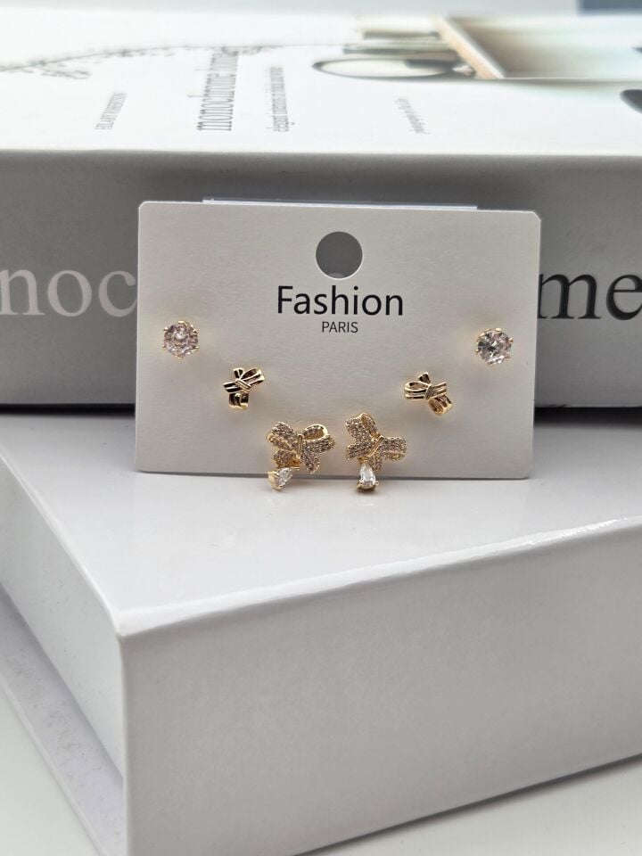 Zirkon Taşlı Gümüş İğne 6'lı Figür Küpe // ITHAL-3293