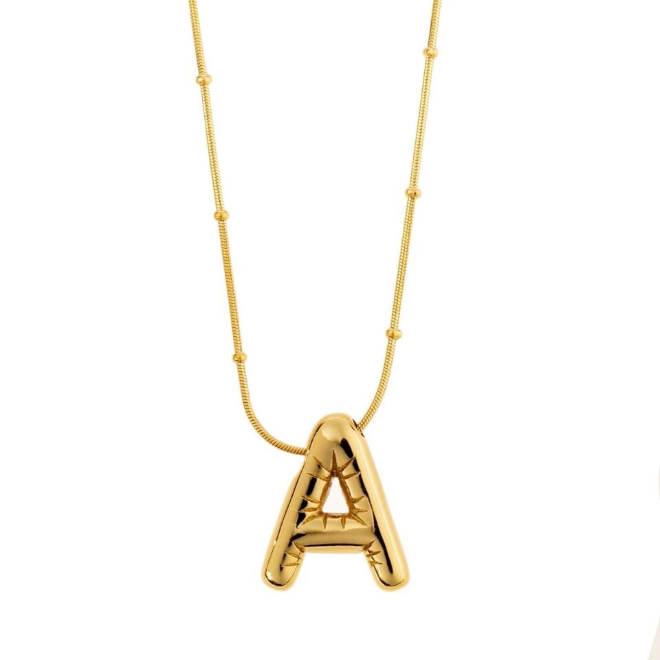 Steel Balloon Letter Necklace Gold (A) 45cm // NECKLACE-2024