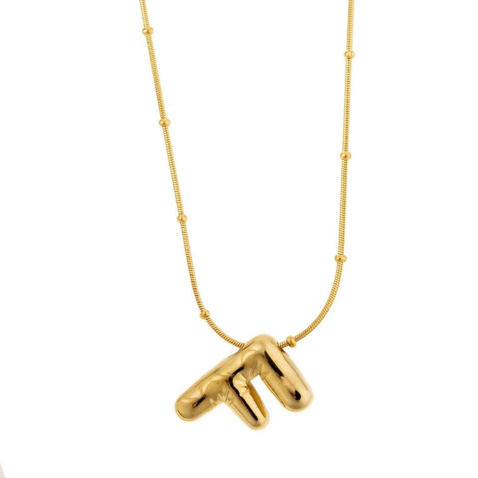 Stahl-Ballon-Buchstabenkette Gold (F) 45cm // NECKLACE-2029