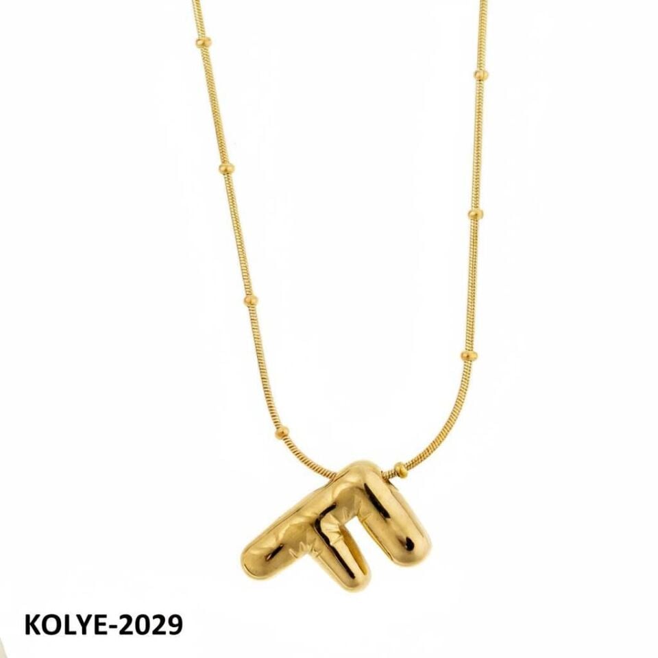 Steel Balloon Letter Necklace Gold (F) 45cm // NECKLACE-2029