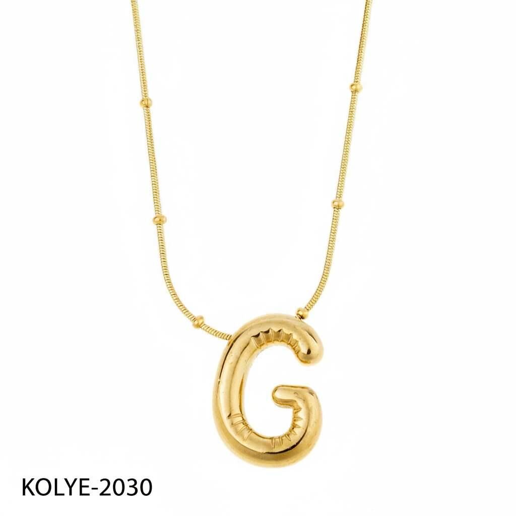 Çelik Balon Harf Kolye Gold (G) 45cm // KOLYE-2030