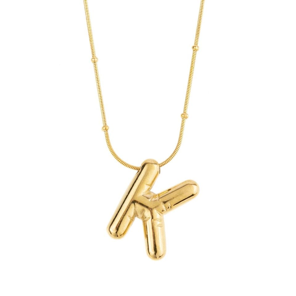 Steel Balloon Letter Necklace Gold (K) 45cm // NECKLACE-2032