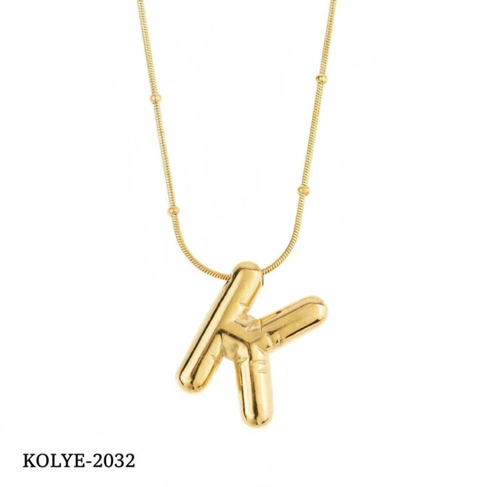 Çelik Balon Harf Kolye Gold (K) 45cm // KOLYE-2032