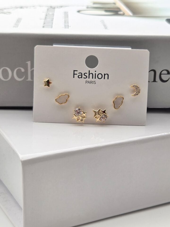 Zirkon Taşlı Gümüş İğne 6'lı Figür Küpe // ITHAL-3304