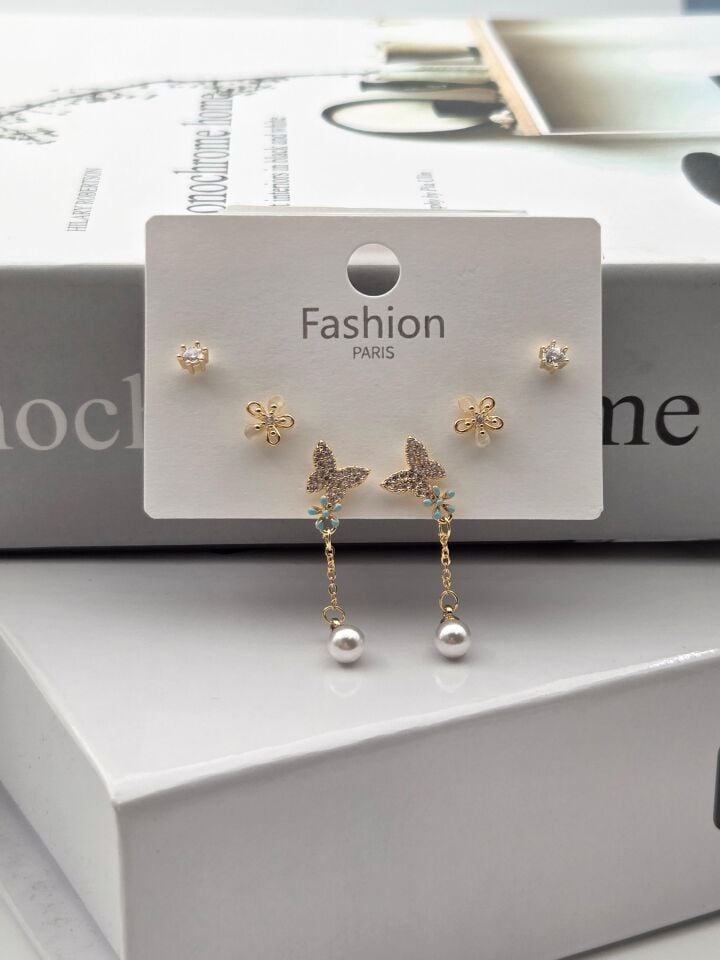 Zirkon Stein Silber Pin 6-teilige Figur Ohrringe // ITHAL-3305