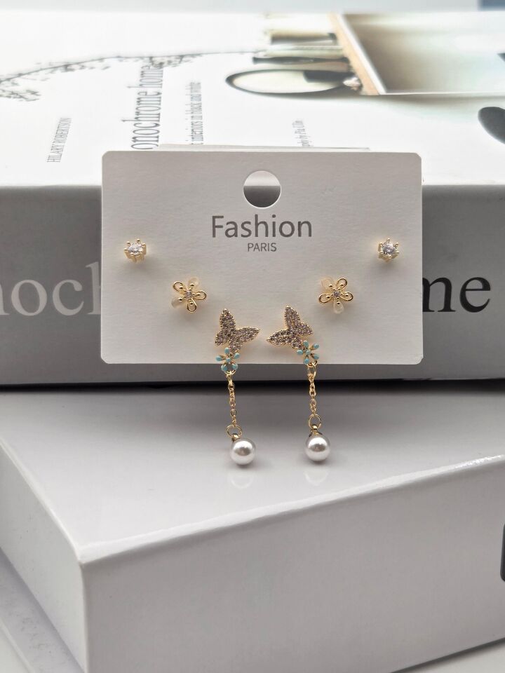 Zirkon Taşlı Gümüş İğne 6'lı Figür Küpe // ITHAL-3305