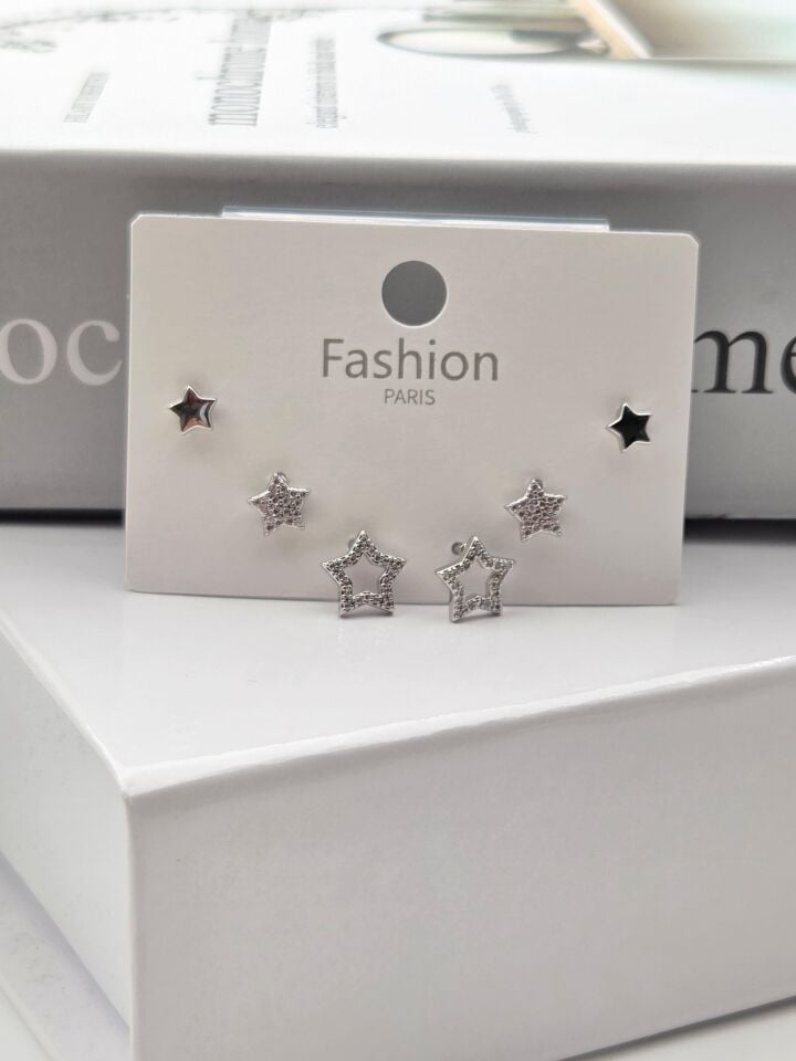 Zirkon Stein Silber Pin 6-teilige Figur Ohrringe // ITHAL-3306