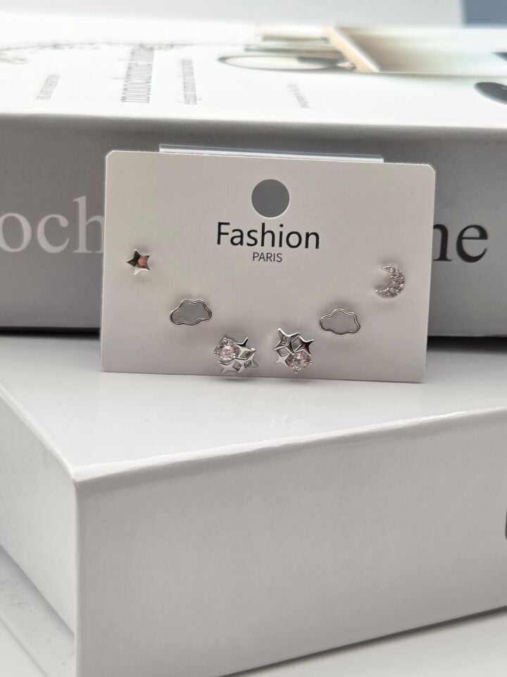 Zirkon Stein Silber Nadel 6-teilige Figur Ohrringe // ITHAL-3307