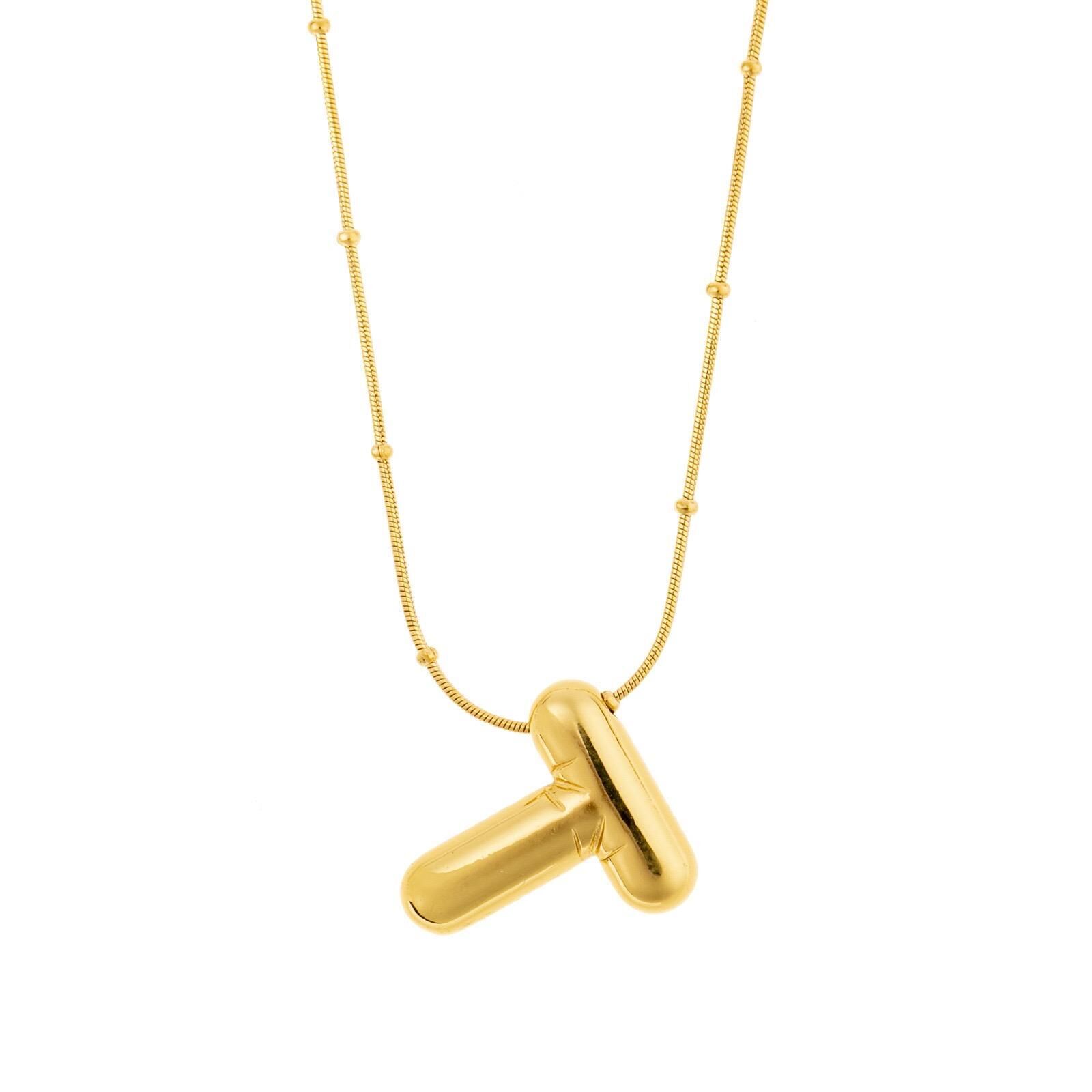 Steel Balloon Letter Necklace Gold (T) 45cm // NECKLACE-2036