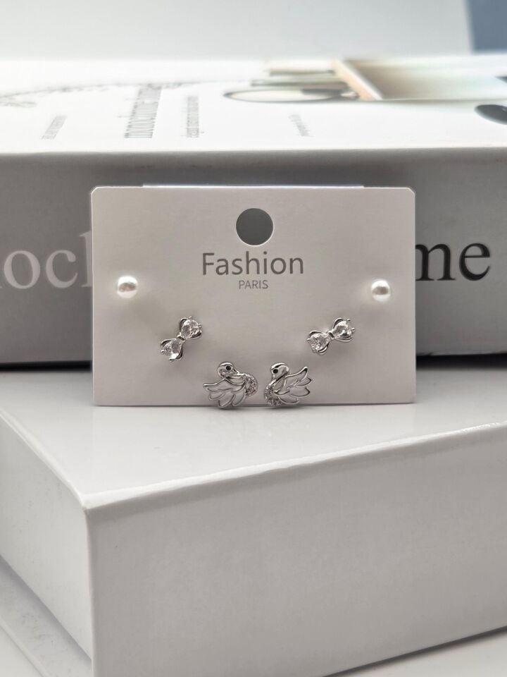 Zirkon Stein Silber Pin 6-teilige Figur Ohrringe // ITHAL-3308