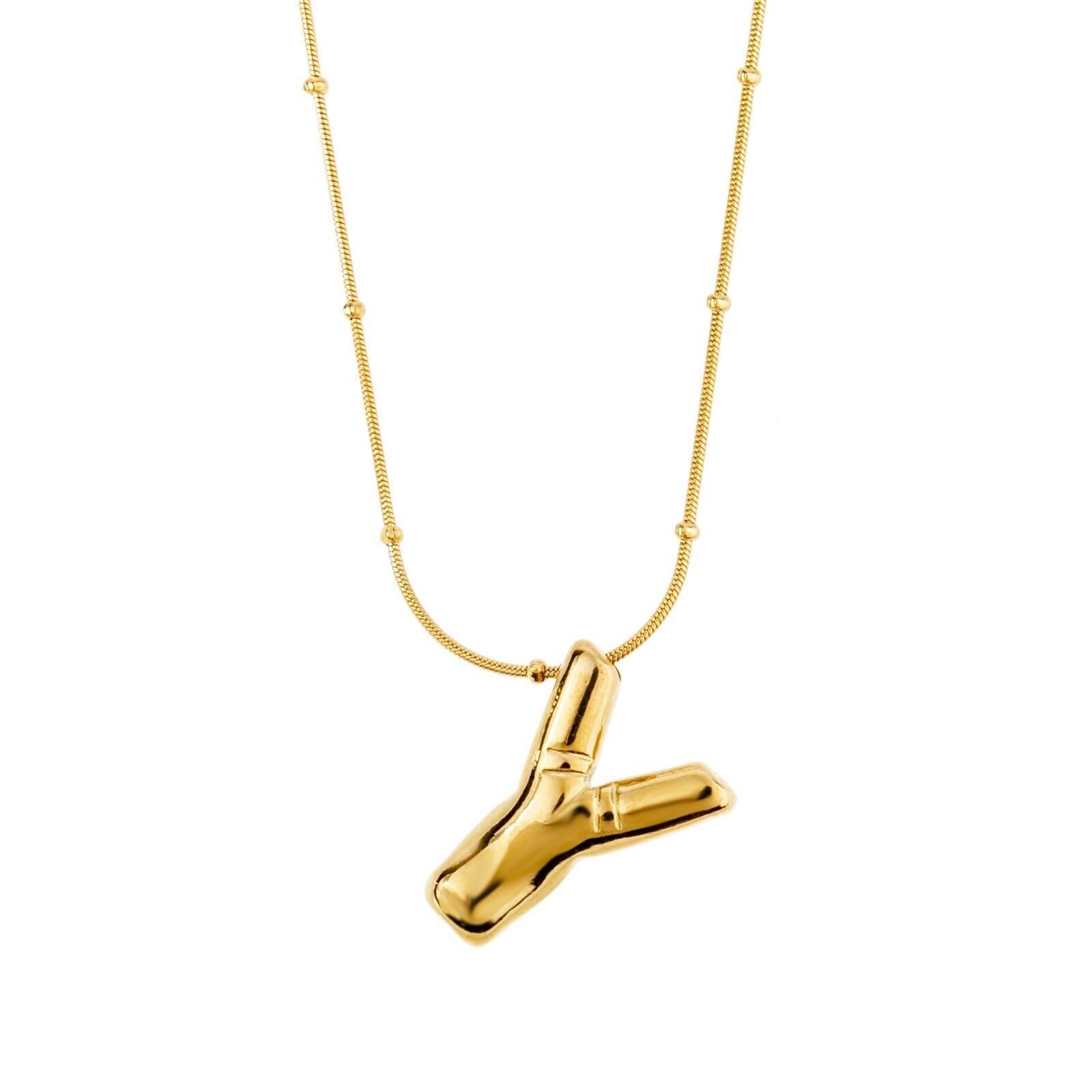 Steel Balloon Letter Necklace Gold (H) 45cm // NECKLACE-2037