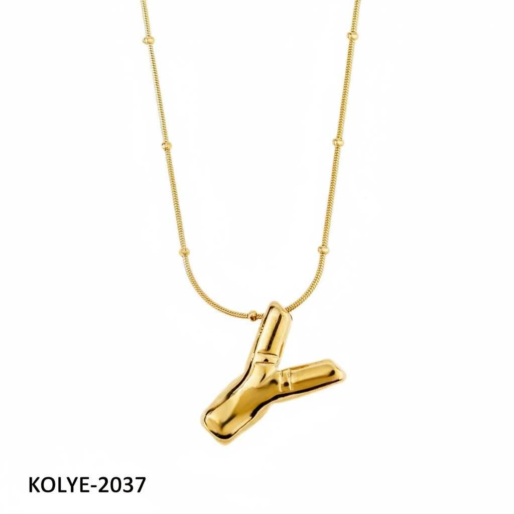 Çelik Balon Harf Kolye Gold (Y) 45cm // KOLYE-2037