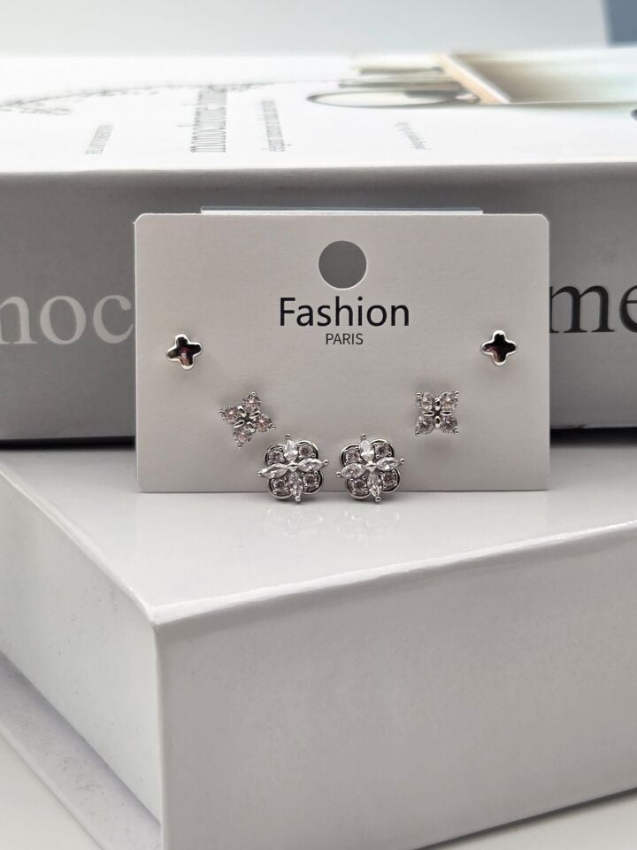 Zirkon Taşlı Gümüş İğne 6'lı Figür Küpe // ITHAL-3309