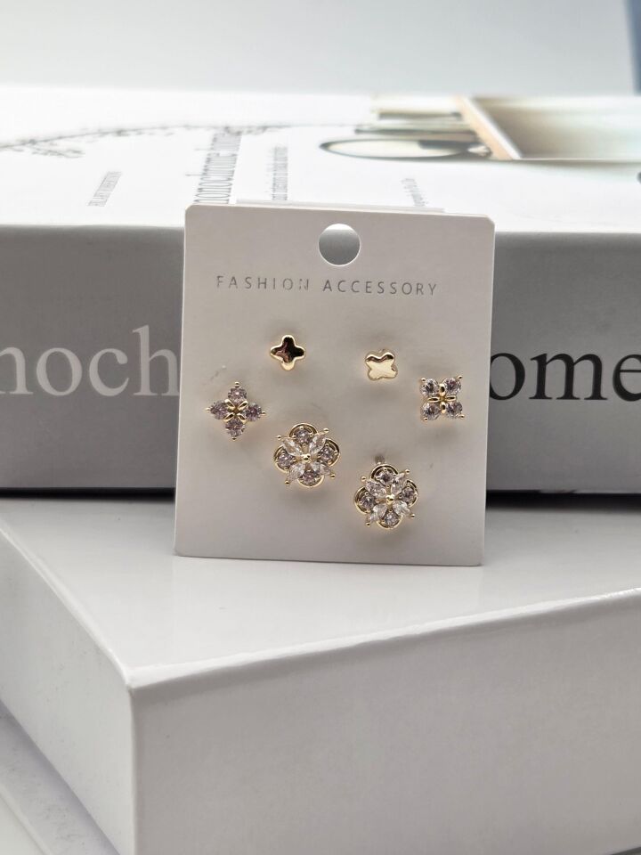 Zirkon Taşlı Gümüş İğne 6'lı Figür Küpe // ITHAL-3310