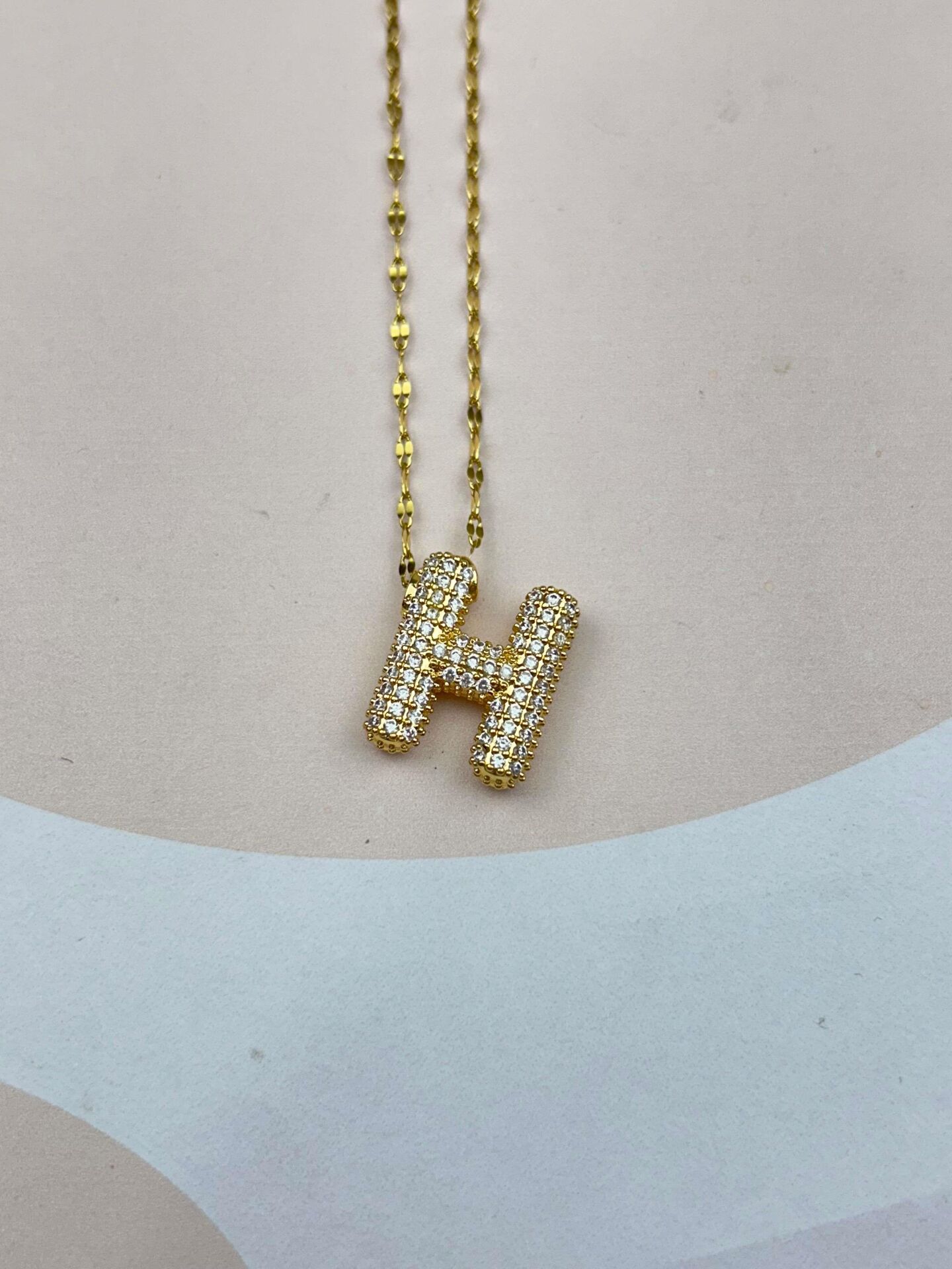 Steel Gold Stone Balloon Letter Necklace 45cm (H) // NECKLACE-3547