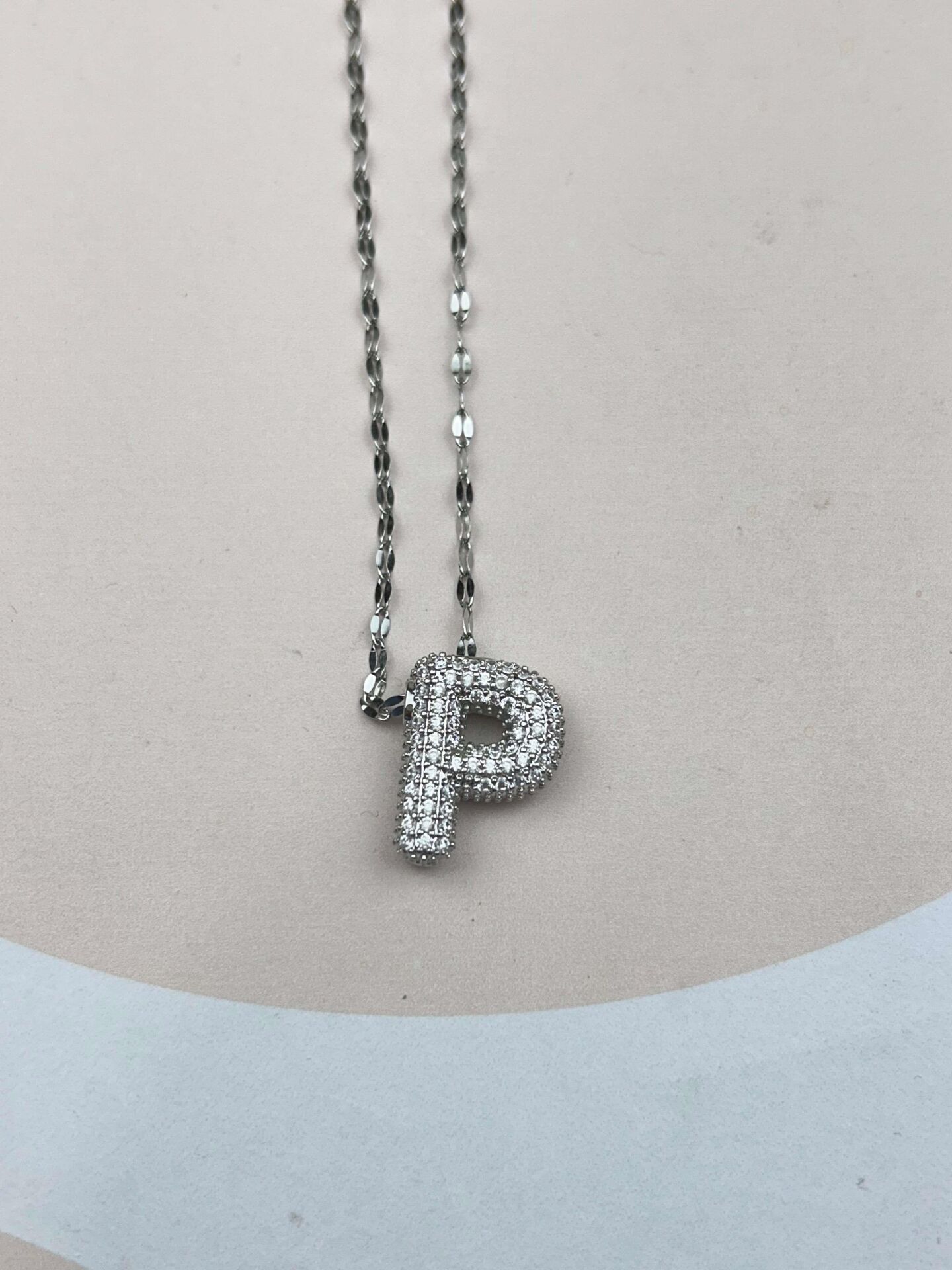 Steel Silver Stone Balloon Letter Necklace 45cm (P) // NECKLACE-3551