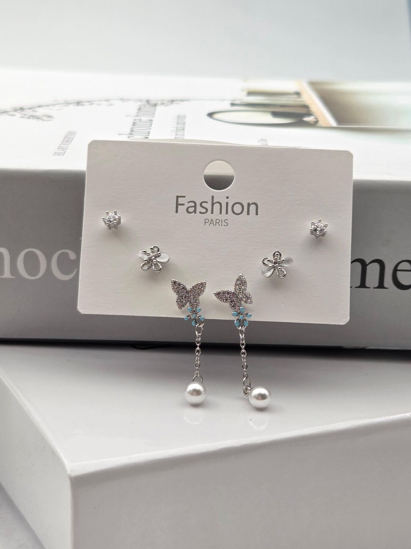 Zirkon Taşlı Gümüş İğne 6'lı Figür Küpe // ITHAL-3312