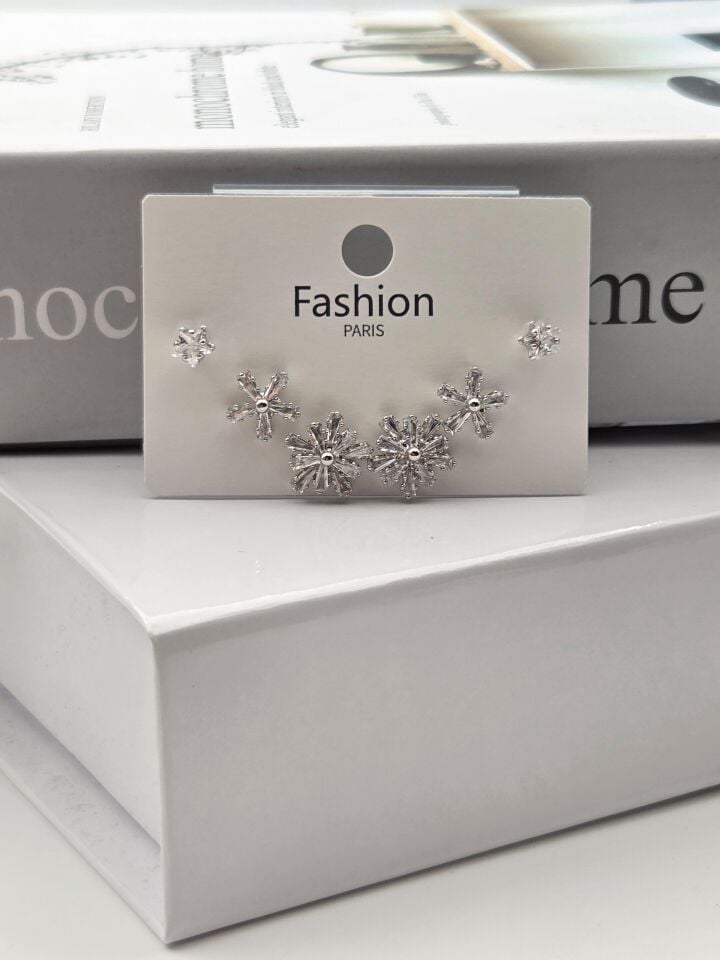 Zirkon Taşlı Gümüş İğne 6'lı Figür Küpe // ITHAL-3314