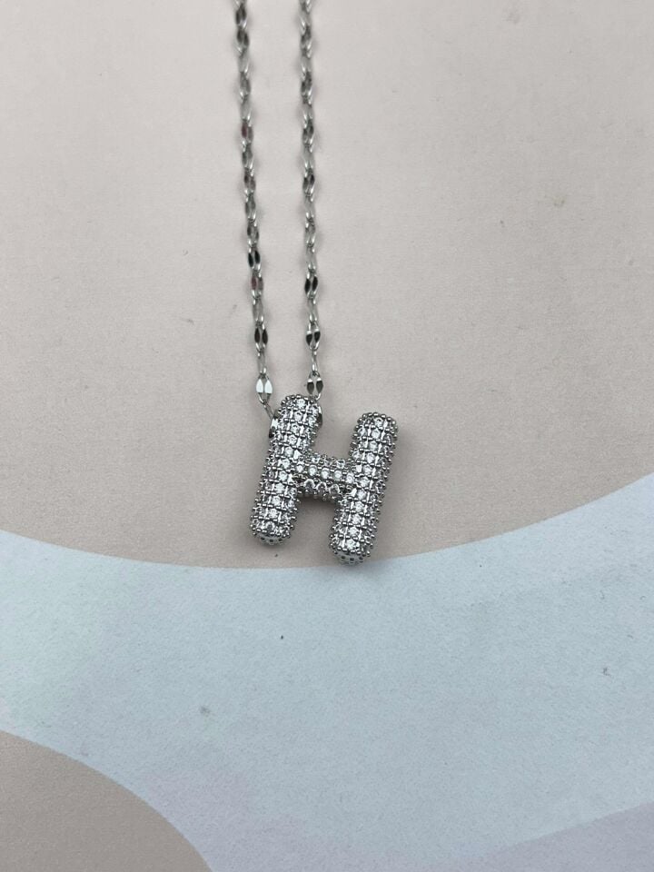 Stahl Silber Stein Ballon Buchstaben Halskette 45cm (H) // NECKLACE-3562