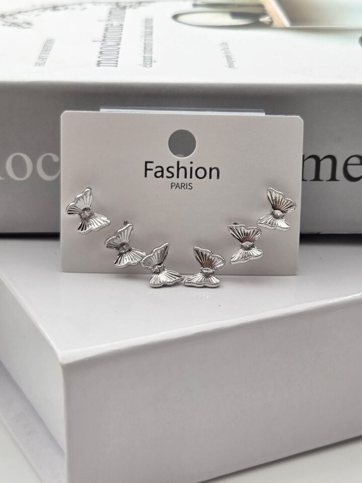 Zirkon Taşlı Gümüş İğne 6'lı Figür Küpe // ITHAL-3315