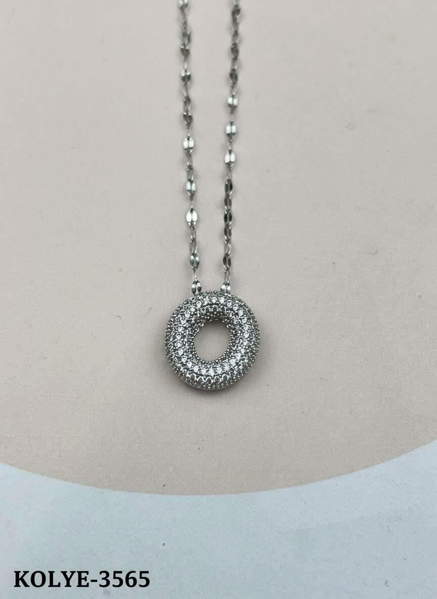Çelik Silver Taşlı Balon Harf Kolye 45cm (O) // KOLYE-3565