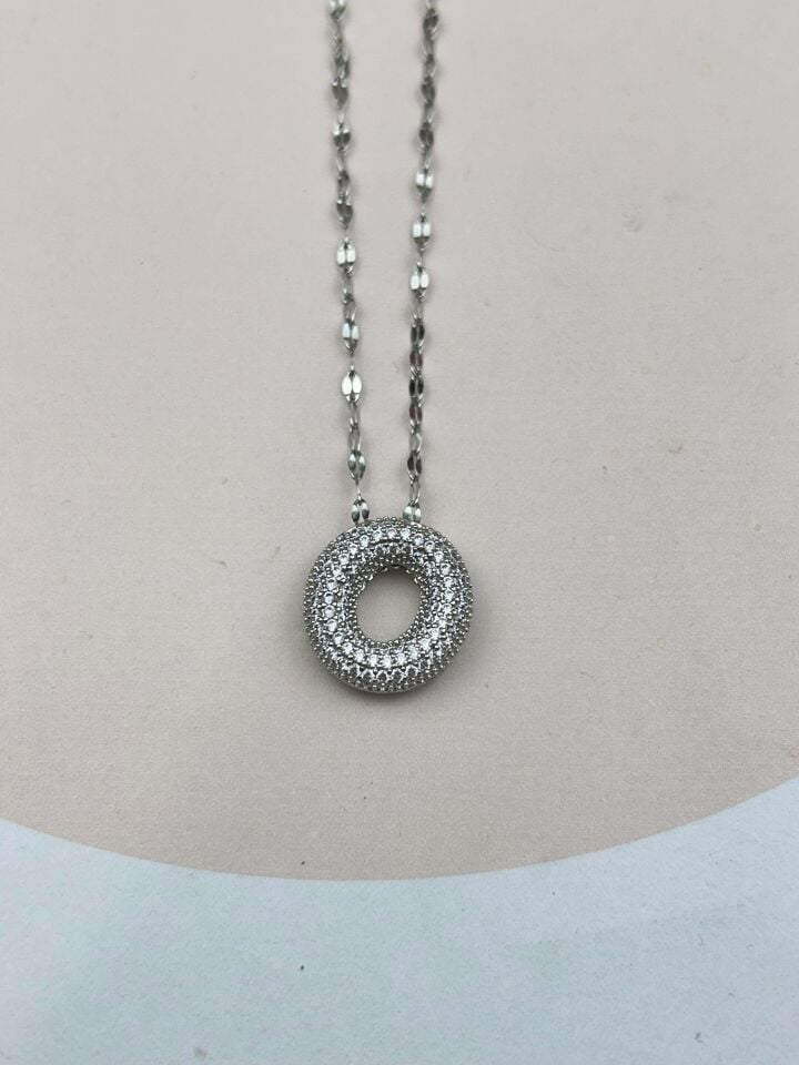 Steel Silver Stone Balloon Letter Necklace 45cm (O) // NECKLACE-3565