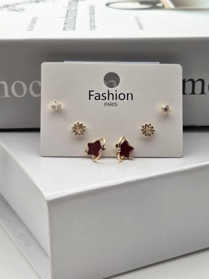 Zirkon Taşlı Gümüş İğne 6'lı Figür Küpe // ITHAL-3316