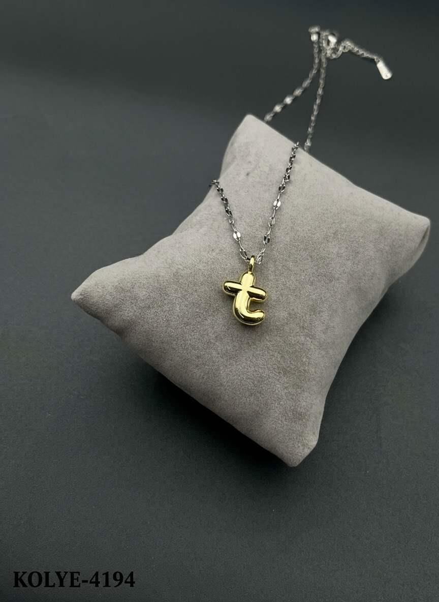 Çelik Harf Kolye (T) // KOLYE-4194