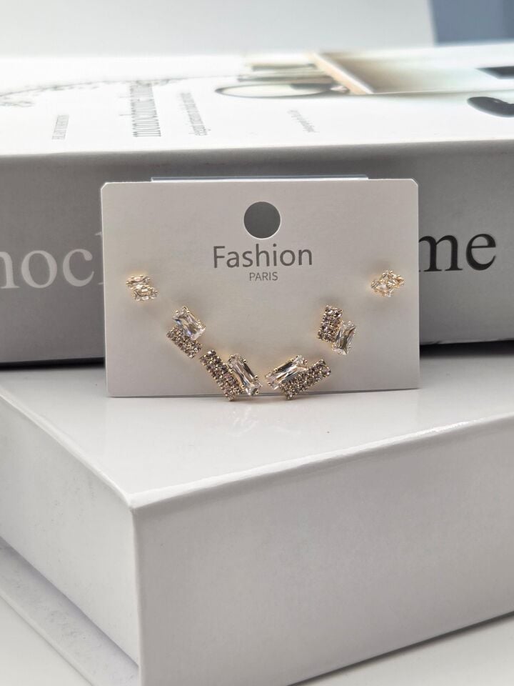 Zirkon Taşlı Gümüş İğne 6'lı Figür Küpe // ITHAL-3321