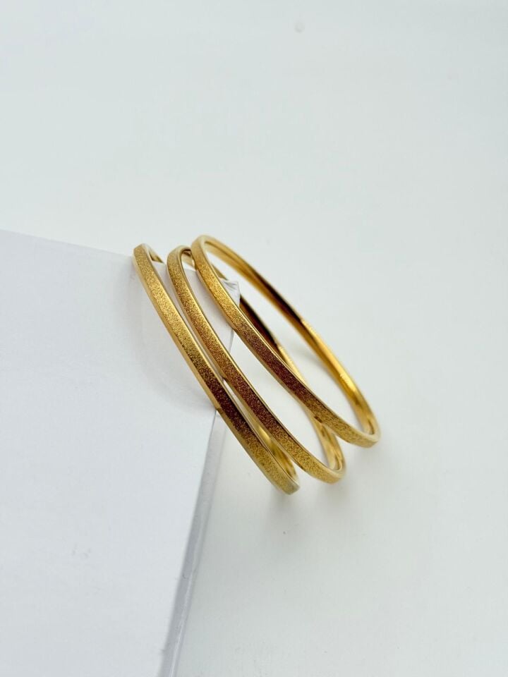 Steel Thick Glittery Grooved Ajda Bracelet 6.0 Size (sold in 3 pieces) // BRACELET-970